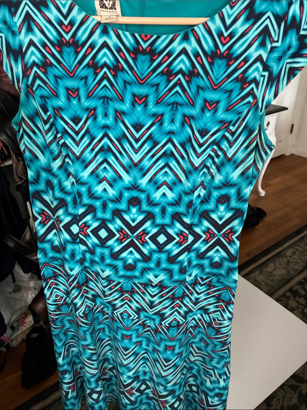 Turquoise Aztec Print Sleeveless Dress Anne Klein Size 4 excellent condition
